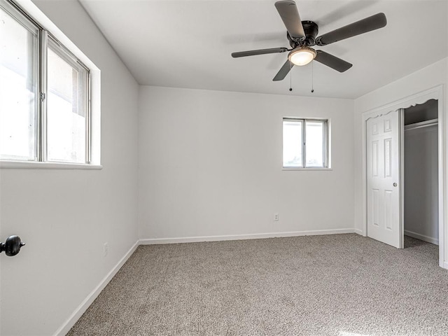 3402 Oakhurst Dr, Oklahoma City, OK 73110 - unfurnished bedroom featuring baseboards, a ceiling fan, carpet flooring, and a closet