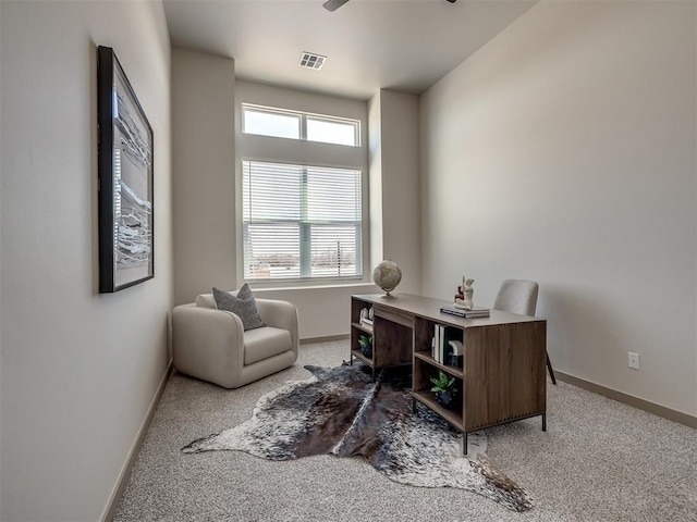 1529 Pedras Pl, Newcastle, OK 73065 - home office with baseboards, light colored carpet, and ceiling fan