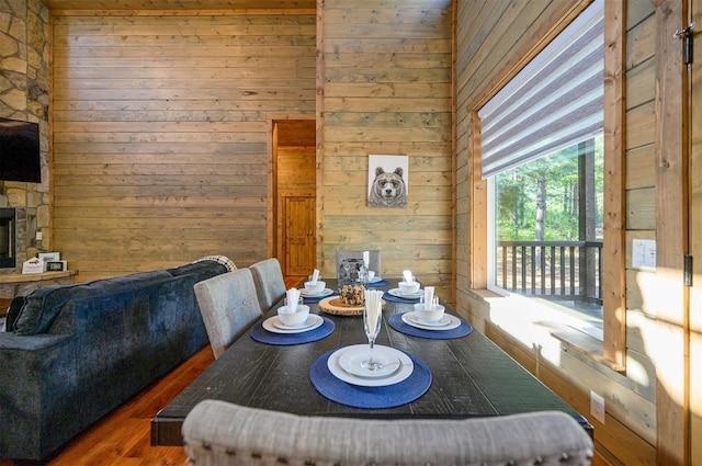 66 Morning Pines Trl, Broken Bow, OK 74728 - dining area featuring wooden walls and wood finished floors