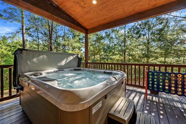 66 Morning Pines Trl, Broken Bow, OK 74728 - wooden deck featuring a covered hot tub