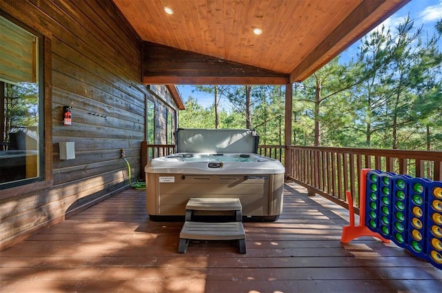 66 Morning Pines Trl, Broken Bow, OK 74728 - wooden deck with a hot tub