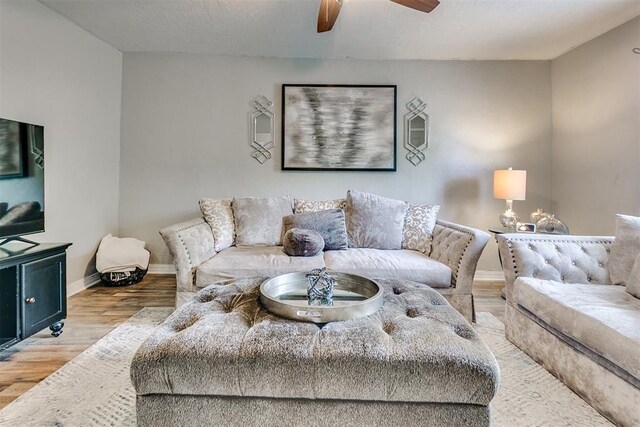 1115 W Eufaula St, Norman, OK 73069 - living room with ceiling fan, baseboards, and light wood finished floors
