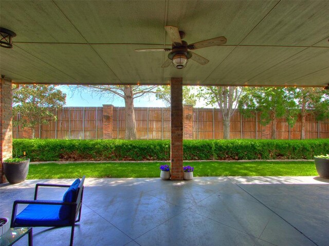 3116 Sycamore Dr, Moore, OK 73160 - view of patio / terrace featuring fence and ceiling fan
