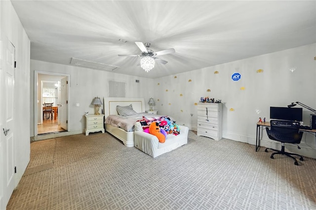 5029 NW 24th Pl, Oklahoma City, OK 73127 - bedroom with attic access, carpet flooring, and ceiling fan
