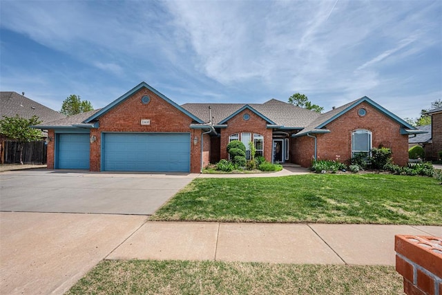 11416 Rosehaven Dr, Oklahoma City, OK 73162 - view of front of property featuring an attached garage, driveway, brick siding, and a front yard