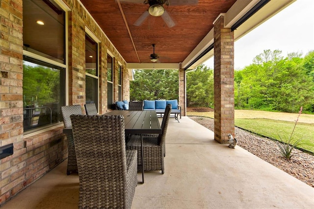 view of patio / terrace with an outdoor hangout area and a ceiling fan
