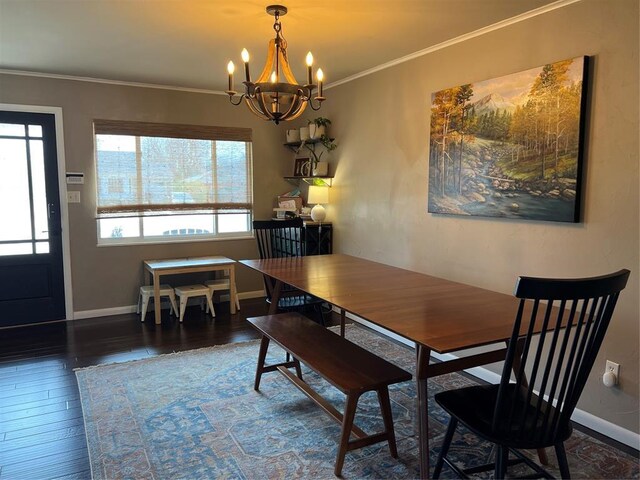 2813 Clermont Pl, Oklahoma City, OK 73116 - dining area featuring a chandelier, wood finished floors, baseboards, and ornamental molding