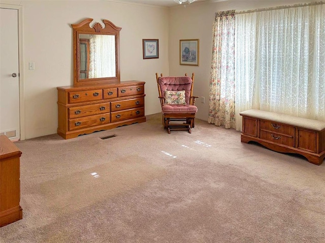 sitting room with carpet floors and visible vents