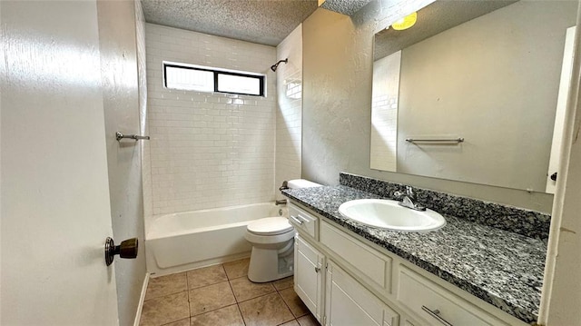 2900 Pheasant Run, Edmond, OK 73012 - full bathroom with vanity, bathing tub / shower combination, toilet, tile patterned floors, and a textured ceiling