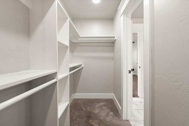 spacious closet with carpet and marble finish floor