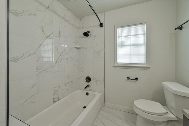 3210 SE 16th St, Oklahoma City, OK 73115 - bathroom with marble finish floors, toilet, bathtub / shower combination, and baseboards
