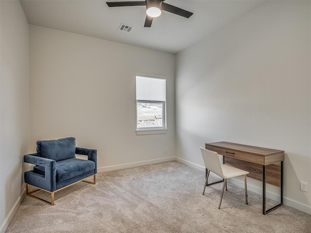 9401 Autumn Park Ln, Oklahoma City, OK 73151 - office area with baseboards, ceiling fan, carpet flooring, and visible vents