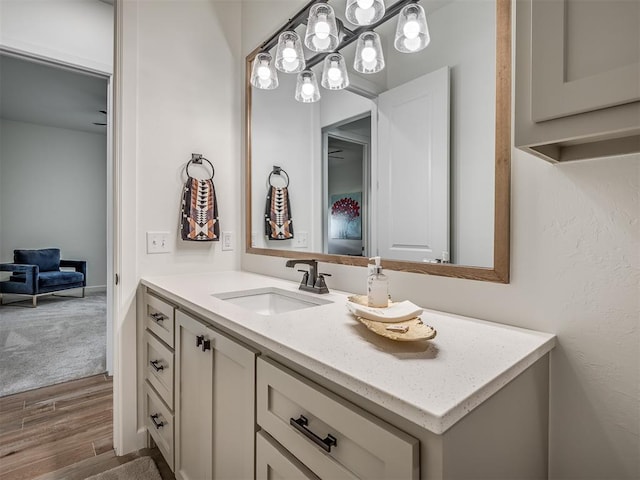 9401 Autumn Park Ln, Oklahoma City, OK 73151 - bathroom featuring vanity and wood finished floors