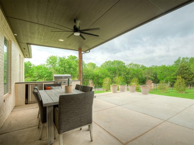 9401 Autumn Park Ln, Oklahoma City, OK 73151 - view of patio / terrace with area for grilling, a ceiling fan, and outdoor dining area