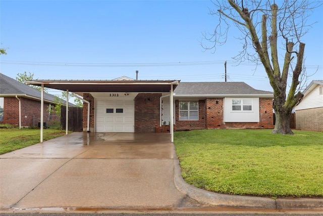 1312 N Nail Pkwy, Moore, OK 73160 - ranch-style home with a garage, brick siding, driveway, and a carport
