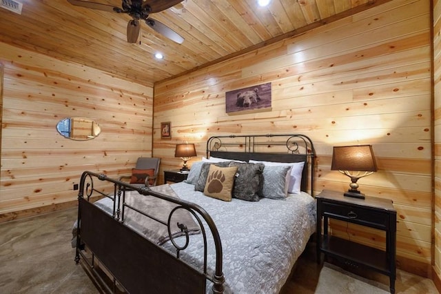 312 Sugar Pine Loop, Broken Bow, OK 74728 - bedroom with recessed lighting, wooden ceiling, wood walls, and visible vents