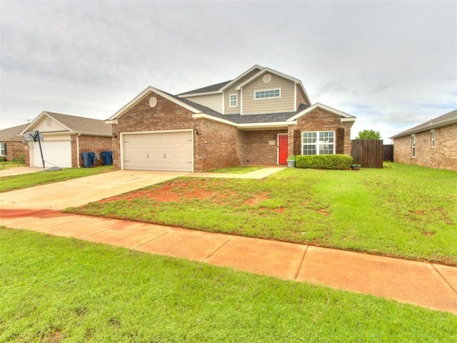 13309 Beaumont Dr, Piedmont, OK 73078 - craftsman-style home featuring fence, a front yard, brick siding, concrete driveway, and an attached garage