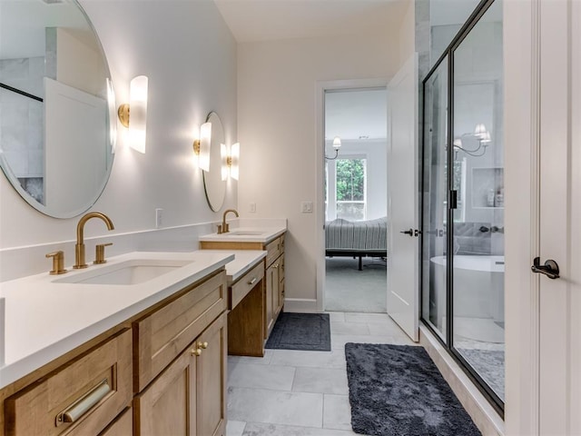 8241 Red Feather, Arcadia, OK 73007 - ensuite bathroom featuring a sink, a stall shower, and two vanities