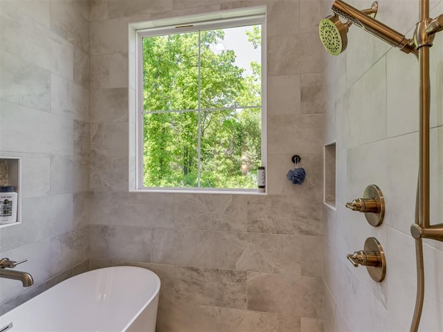 8241 Red Feather, Arcadia, OK 73007 - bathroom with a freestanding tub, a sink, and tiled shower