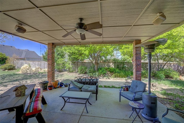 view of patio / terrace featuring a ceiling fan and a fenced backyard