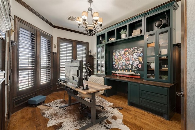 4301 Frisco Bridge Blvd, Edmond, OK 73034 - office space featuring a chandelier, crown molding, and wood finished floors