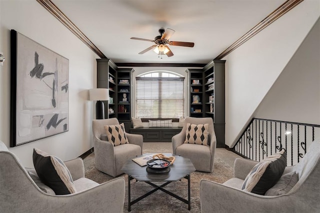 4301 Frisco Bridge Blvd, Edmond, OK 73034 - living room featuring ceiling fan and ornamental molding