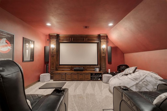 4301 Frisco Bridge Blvd, Edmond, OK 73034 - home theater with carpet floors, vaulted ceiling, and recessed lighting