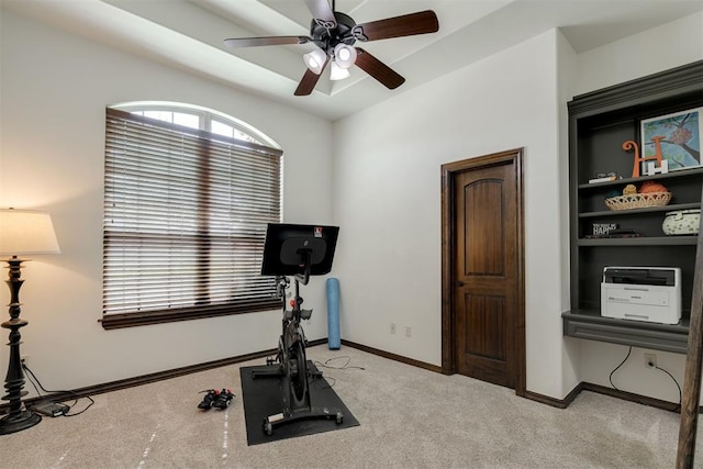 4301 Frisco Bridge Blvd, Edmond, OK 73034 - exercise room with light colored carpet, ceiling fan, and baseboards