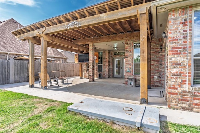 212 SW 144th, Oklahoma City, OK 73170 - view of patio / terrace featuring a fenced backyard and ceiling fan