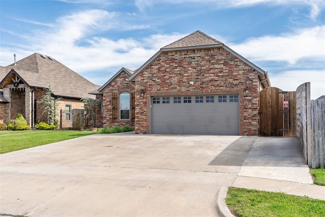 212 SW 144th, Oklahoma City, OK 73170 - view of front of house featuring brick siding, a gate, driveway, an attached garage, and fence