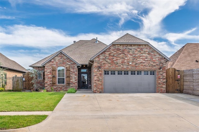 212 SW 144th, Oklahoma City, OK 73170 - view of front facade with a gate, brick siding, driveway, and roof with shingles