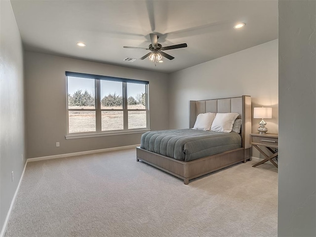 3345 Red Ridge Dr, Blanchard, OK 73010 - carpeted bedroom with baseboards, recessed lighting, and ceiling fan