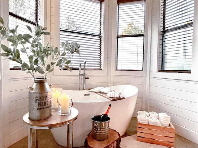 bathroom featuring a soaking tub and a wealth of natural light