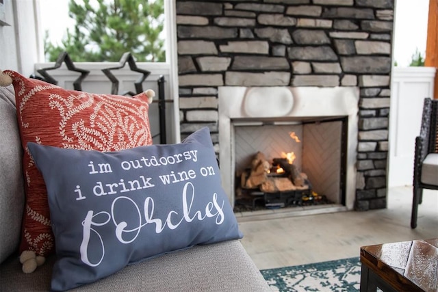 interior details with a fireplace