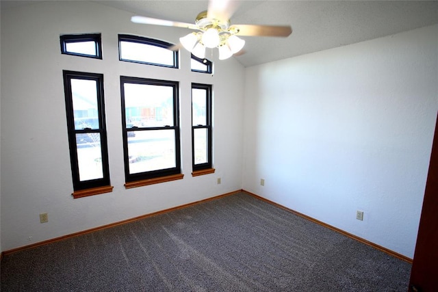 5112 SE 85th St, Oklahoma City, OK 73135 - carpeted empty room featuring vaulted ceiling, a ceiling fan, and baseboards