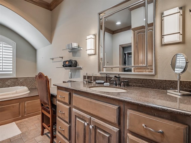 12304 N St Lukes Ln, Oklahoma City, OK 73142 - full bathroom featuring vanity, a garden tub, and crown molding