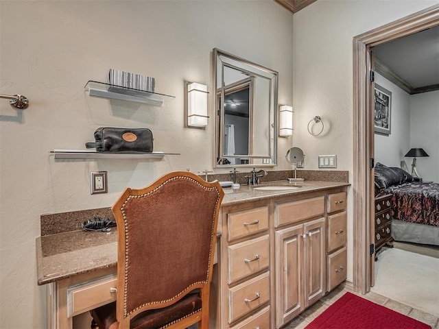 12304 N St Lukes Ln, Oklahoma City, OK 73142 - bathroom featuring ornamental molding and vanity