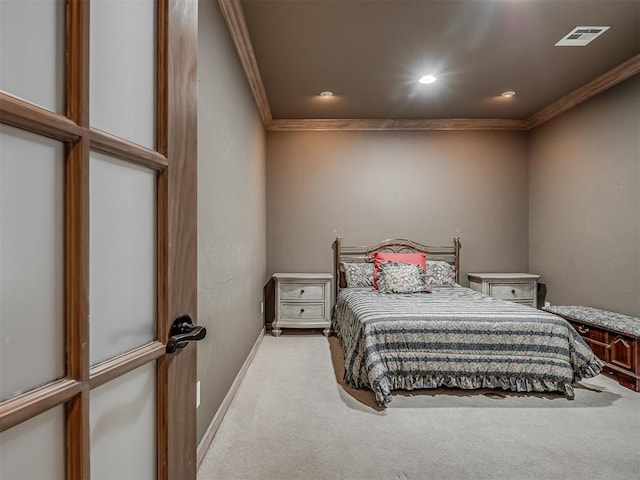 12304 N St Lukes Ln, Oklahoma City, OK 73142 - bedroom featuring crown molding, carpet flooring, recessed lighting, and baseboards