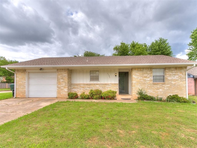 1703 Surrey Pl, Norman, OK 73071 - single story home with brick siding, a front yard, concrete driveway, and a garage