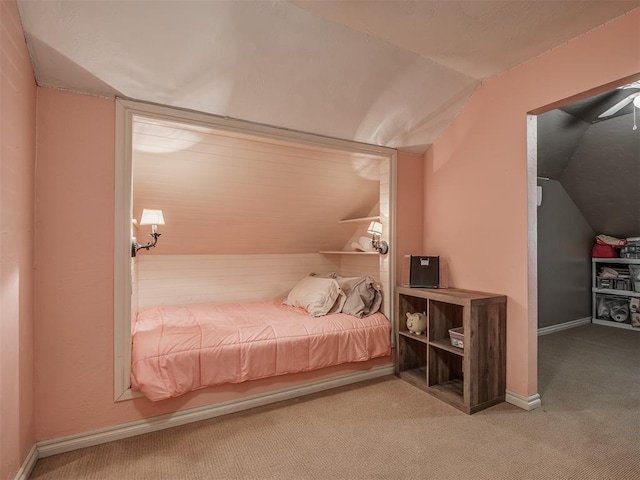 10711 Crystal Creek Dr, Mustang, OK 73064 - bedroom with vaulted ceiling, baseboards, and carpet floors