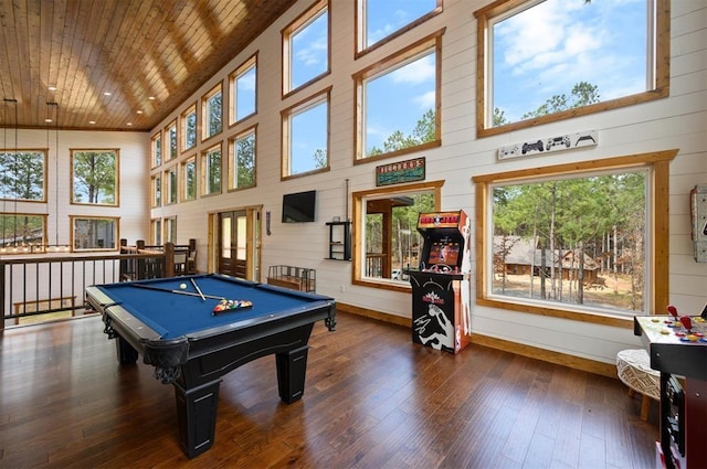 rec room featuring baseboards, billiards, and a healthy amount of sunlight