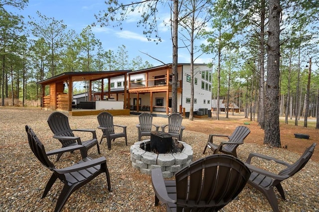 view of patio / terrace featuring a fire pit