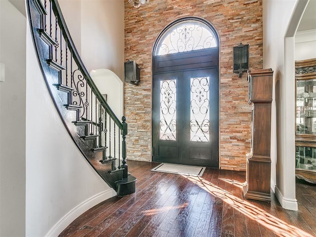 6363 NW 220th St, Edmond, OK 73025 - foyer with stairs, a towering ceiling, and hardwood / wood-style flooring