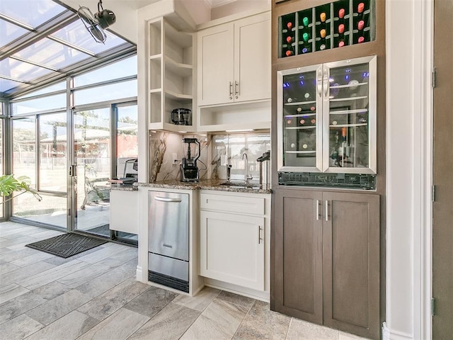 6363 NW 220th St, Edmond, OK 73025 - bar with floor to ceiling windows, a sink, and wine cooler