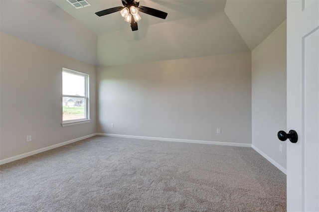 3404 Slate River Dr, Yukon, OK 73099 - unfurnished room with vaulted ceiling, carpet flooring, baseboards, and a ceiling fan