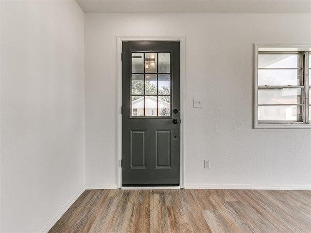 603 N Madison Ave, Blanchard, OK 73010 - entryway with baseboards, a healthy amount of sunlight, and wood finished floors