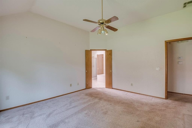 1117 Blue Ridge Dr, Edmond, OK 73003 - carpeted empty room with vaulted ceiling, ceiling fan, and baseboards