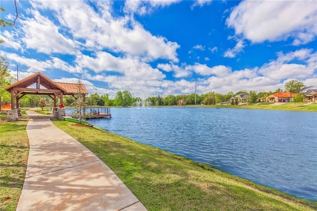 property view of water featuring a gazebo