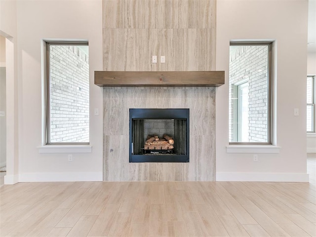 1715 Zayden Ln, Norman, OK 73072 - details featuring a fireplace, wood finished floors, and baseboards