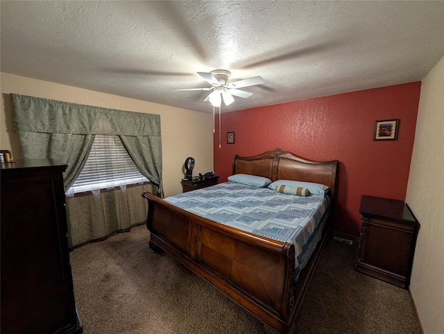 3207 Lois Arlene Cir, Moore, OK 73160 - bedroom featuring a textured wall, carpet flooring, and ceiling fan